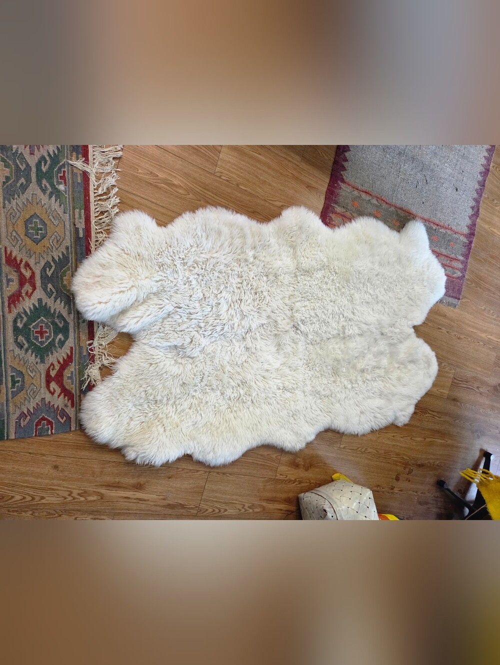 IKEA SKOLD Quad Sheepskin Rug - Genuine Off-White 4-Pelt Fur Carpet (66" x 41")